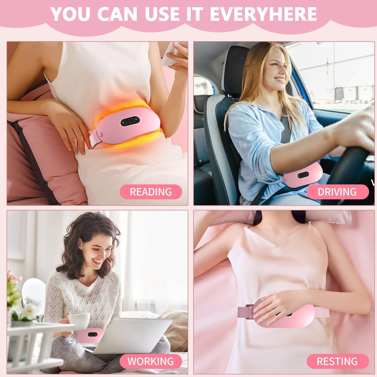 SkyShopy Electric Cordless Heating Pad for Period Pain, Cramp Relief, Back Pain in Period, Belly Warmer Heating Pad with 4 Heat Levels 4 Vibration Modes, Caring Gift Heating Pad Belt for Men Women SkyShopy Electric Cordless Heating Pad for Period Pain, Cramp Relief, Back Pain in Period, Belly Warmer Heating Pad with 4 Heat Levels 4 Vibration Modes, Caring Gift Heating Pad Belt for Men Women
